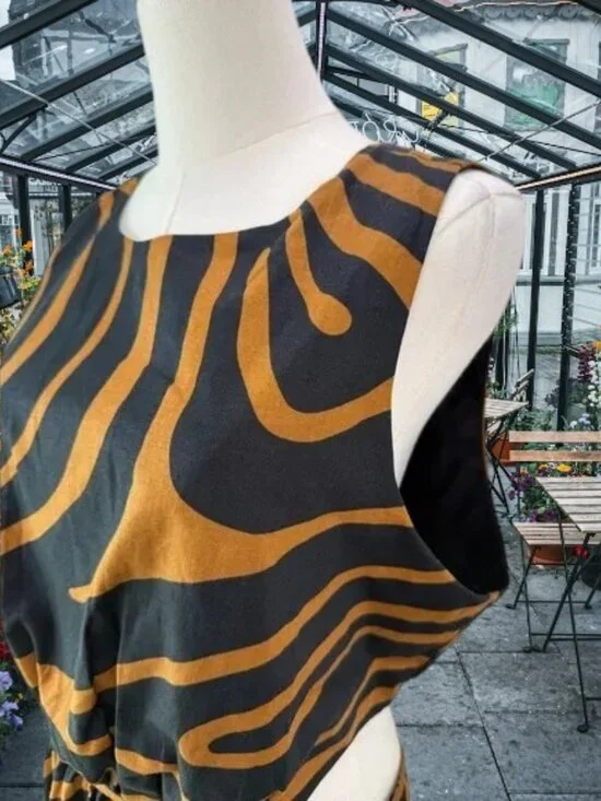 Banana Republic Brown Zebra Print Linen Blend Cut-Out Midi Dress Size:12 NWOT - Picture 8 of 12